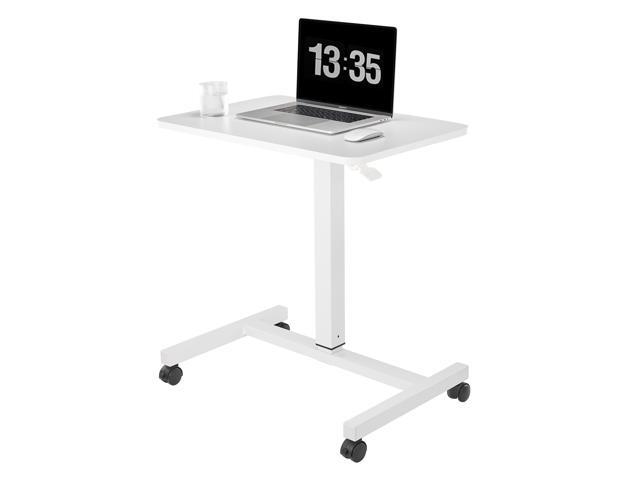 CLATINA Mobile Laptop Desk Pneumatic Sit to Stand Table Height Adjustable Rolling Cart with Lockable Wheels for Home Office Computer Workstation