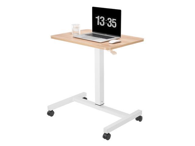 CLATINA Mobile Laptop Desk Pneumatic Sit to Stand Table Height Adjustable Rolling Cart with Lockable Wheels for Home Office Computer Workstation