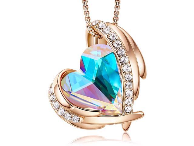 Love Heart Pendant Necklaces for Women Silver Tone Rose Gold Tone Crystals Birthstone Mother's Day Jewelry Gifts for Women Birthday/Anniversary