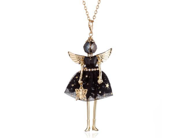 Long Chain Doll Necklaces For Women Fashion Alloy Wing Black Dress Girls Kids Doll Necklace Statement Jewelry