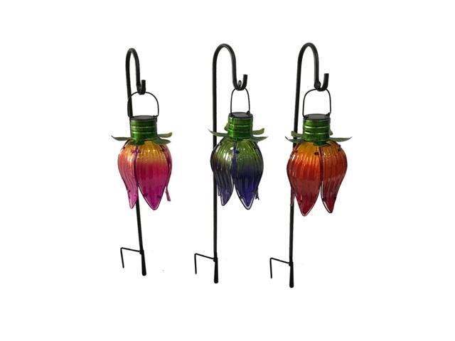 Infinity Glass/Iron Assorted 3268 in H Solar Hanging Flower Outdoor Garden Stake - Case Of: 12;