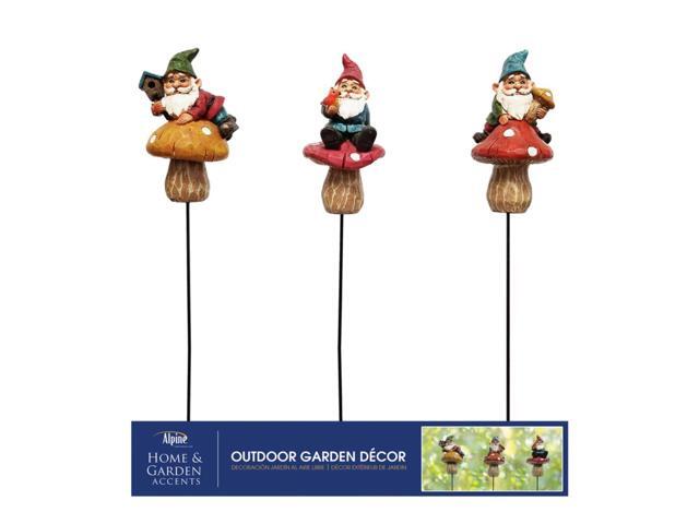 Alpine Polyresin Assorted 4 in H Gnome Mushroom Outdoor Garden Stake - Case Of: 1