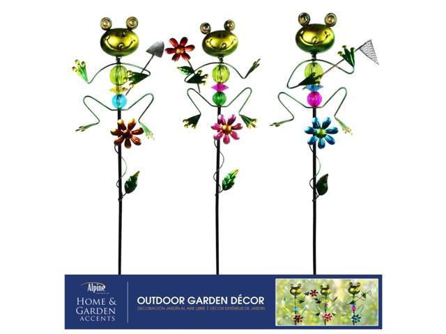 Alpine Glass/Metal Assorted 36 in H Frog Outdoor Garden Stake - Case Of: 1