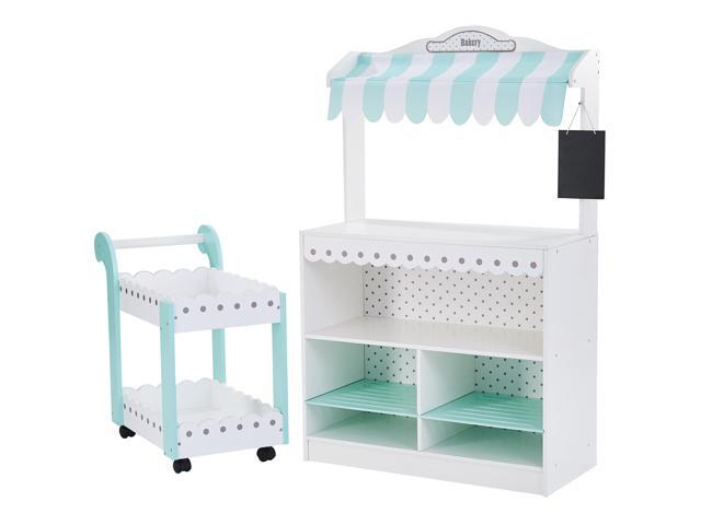 Teamson Kids - My Dream Wooden Play Bakery Stand Shop Dessert Stand Pretend Play with 18 Pieces Accessories For Kids 3 4 5 Years Old Boys Girls