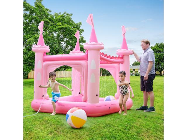 Teamson Kids - Water Fun Castle Inflatable Kiddie Pool with pump Pink TK-48271PC