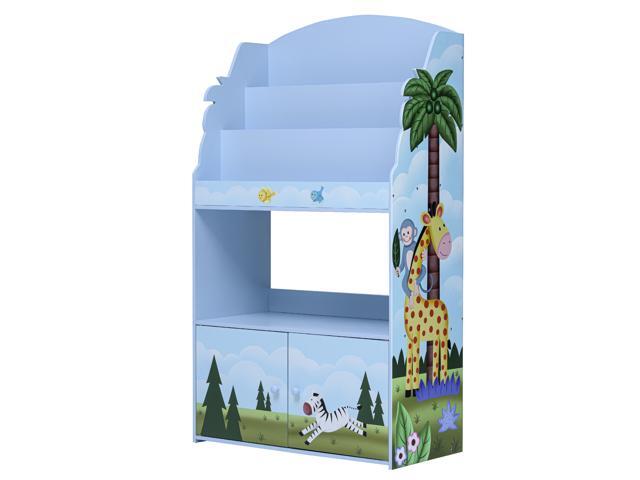 Fantasy Fields Sunny Safari Kids 3-Tier Wooden Bookshelf with Storage Drawer Multicolor