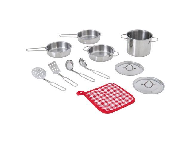 Teamson Kids - Little Chef Frankfurt Kitchen Pretend Play Stainless Steel Cooking Utensils Accessories Set Toys with Cookware Pots and Pans for
