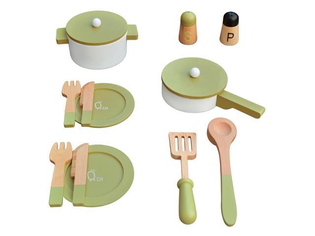 Teamson Kids - Little Chef Frankfurt Wooden Cookware play kitchen accessories - Green