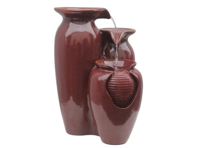 Peaktop Jar 3 Tiered Floor Waterfall Fountain with Pump for Outdoor Patio Garden Backyard Decking 20 Inch Height Brown