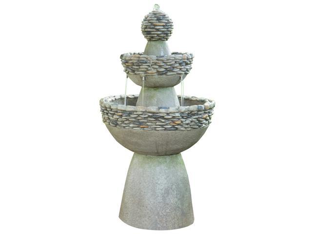 Peaktop Majestic 2 Tiered Stone Look Zen Pedestal Floor Waterfall Fountain with Pump for Outdoor Patio Garden Backyard Decking Décor 37 inch