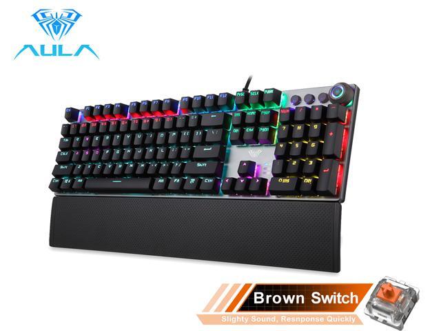 AULA F2058/F2088 Mechanical Gaming Keyboard wrist rest Multimedia Knob Marco Programming metal panel LED Backlit keyboard for Computer Gamer