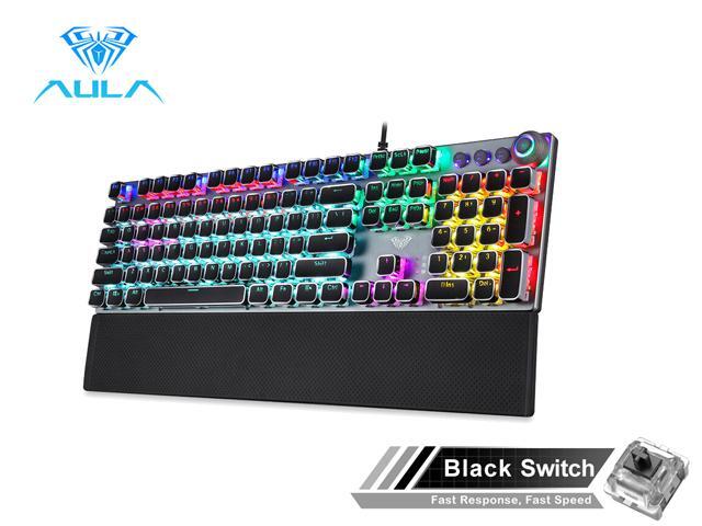 AULA F2088/F2058 Mechanical Gaming Keyboard Detachable wrist rest Multimedia Knob 104 Keys Anti-ghosting Marco Programming metal panel LED Backlit
