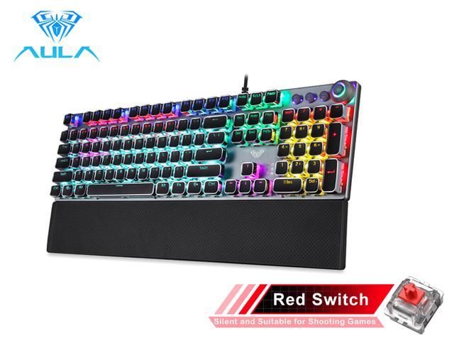 AULA F2088/F2058 Mechanical Gaming Keyboard Detachable wrist rest Multimedia Knob 104 Keys Anti-ghosting Marco Programming metal panel LED Backlit