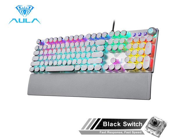 AULA F2088/F2058 Mechanical Gaming Keyboard 104 Keys Anti-ghosting Detachable wrist rest Multimedia Knob Marco Programming metal panel LED Backlit