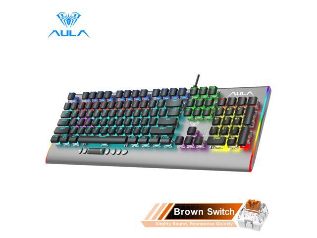 AULA F2099 RGB Mechanical Gaming Keyboard with Media Keys Rainbow Backlight Slim Keycaps Metal Panel 104-Keys Anti-Ghosting Wired PC Gaming