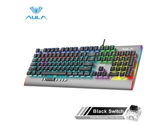 AULA F2099 RGB Mechanical Gaming Keyboard with Media Keys Rainbow Backlight Slim Keycaps Metal Panel 104-Keys Anti-Ghosting Wired PC Gaming