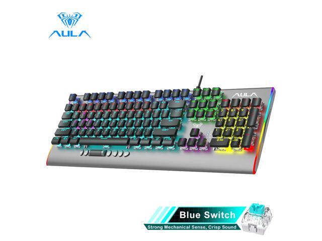 AULA F2099 RGB Mechanical Gaming Keyboard with Media Keys Rainbow Backlight Slim Keycaps Metal Panel 104-Keys Anti-Ghosting Wired PC Gaming