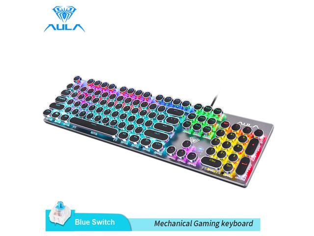 AULA S2016 Mechanical Gaming Keyboard 104 Keys Anti-ghosting Marco Programming LED Backlit Keyboard for PC Laptop(Punk keycap)