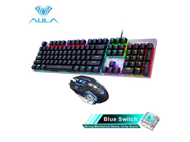 AULA S2016 Mechanical Gaming Keyboard 104Keys Anti-ghosting USB Wired Mix Backlit keyboard Blue Switch for Gamer Laptop Desktop