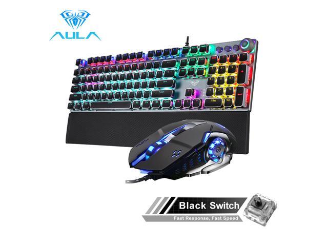 AULA F2088/F2058 Mechanical Gaming Keyboard 104 Anti-ghosting Brown Switch Blue Wired Mix Backlit Keyboard for Gamer Laptop PC(Punk keycap)