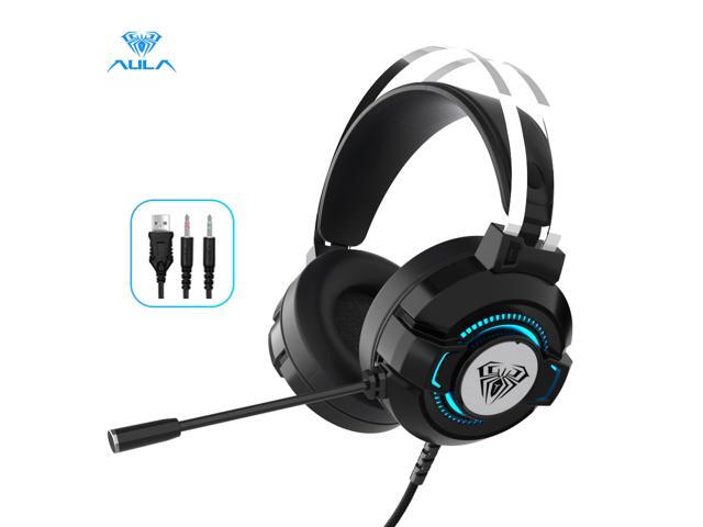 AULA S602 Wired Gaming Headset Bass Stereo Earphones RGB Light Game Headphones Noise Cancelling with Mic for Desktop Computer PC