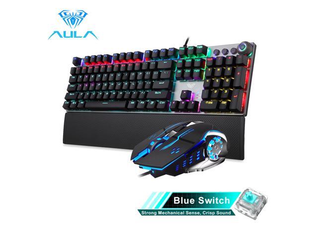 AULA F2088/F2058 Mechanical Gaming Keyboard 104 Anti-ghosting Brown Switch Blue Wired Mix Backlit Keyboard for Gamer Laptop PC