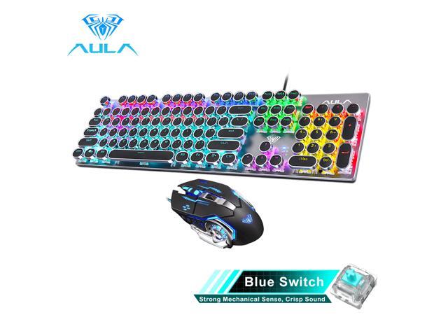 AULA S2016 Mechanical Gaming Keyboard 104Keys Anti-ghosting USB Wired Mix Backlit keyboard Blue Switch for Gamer Laptop Desktop(punk keycap)