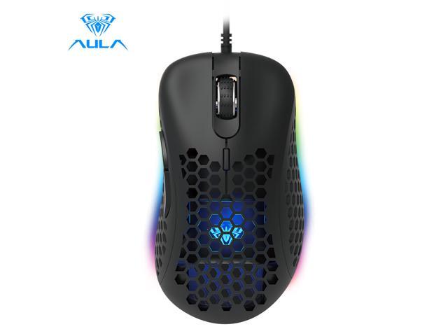 AULA F810 Gaming Mouse Marco Programmable Honeycomb hollow Symmetrical Ergonomic Design 800-6400 DPI Cool Lighting USB Optical Mouse Gaming for PC
