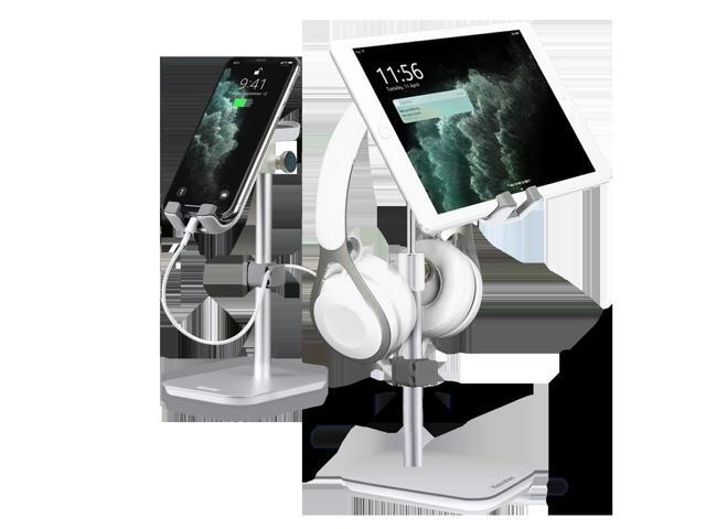 Phone Stand with Headphone Holder Kavalan Height & Angle Adjustable Aluminum Smartphone & Headset Stand Cell Phone Cradle Stand w/Cable