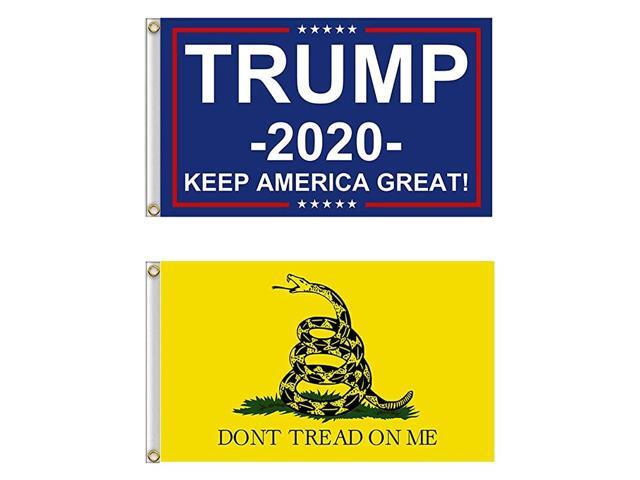 American US Trump 2020 Flag and Gadsden Flag Kit for Outdoor Indoor Yard House Garden Dont Tread on Me Premium Polyester Double Stitched 3x5 Ft Set