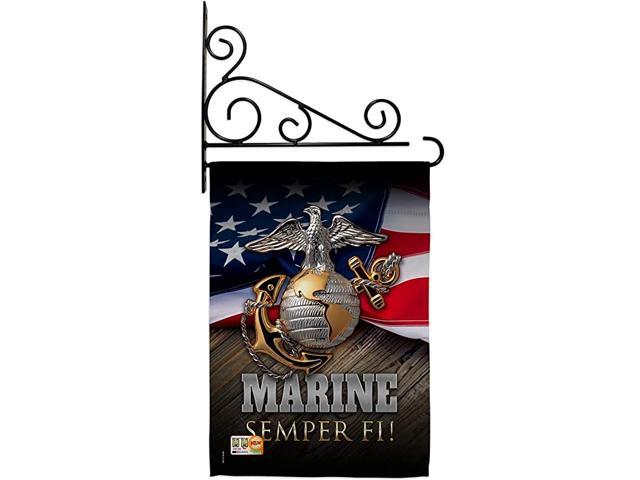 Corps Semper Fi Garden Flag Set Wall Holder Armed Forces USMC United State American Military Veteran Retire Official Small Decorative Gift Yard