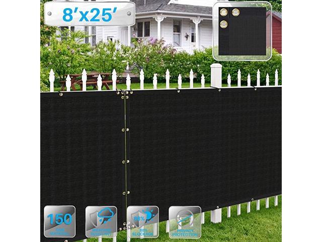 Paradise 8 x 25 Black Fence Privacy Screen Commercial Outdoor Backyard Shade Windscreen Mesh Fabric with Brass Gromment 88 Blockage 3 Years