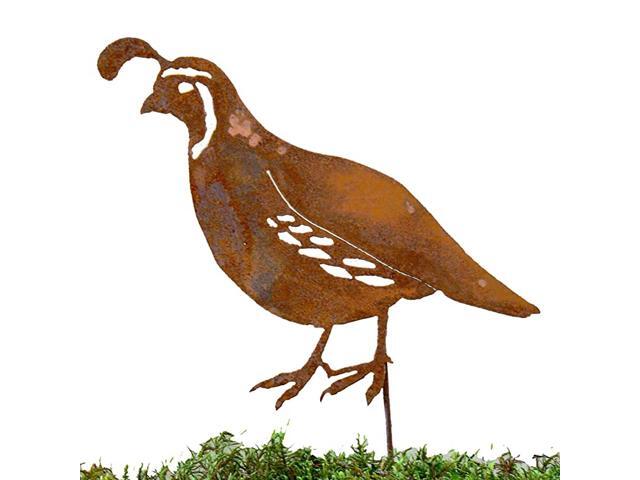 Male Quail Stake Steel Silhouette with Rusty Patina