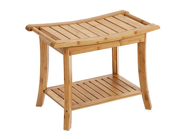 Bamboo Shower Bench Seat Portable Spa Bathing Stool with Towel Shelf for Indoor or Outdoor Handles Natural UBCB25Y