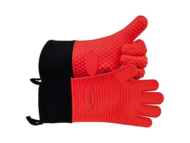 Grilling Gloves Heat Resistant Gloves BBQ Kitchen Silicone Dutch Oven Mitts Long Waterproof NonSlip Potholder for Barbecue Pizza Cooking BakingRed