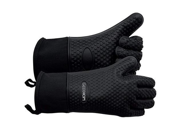 Grilling Gloves Heat Resistant Gloves BBQ Kitchen Silicone Oven Mitts Long Waterproof NonSlip Potholder for Barbecue Cooking Baking Black