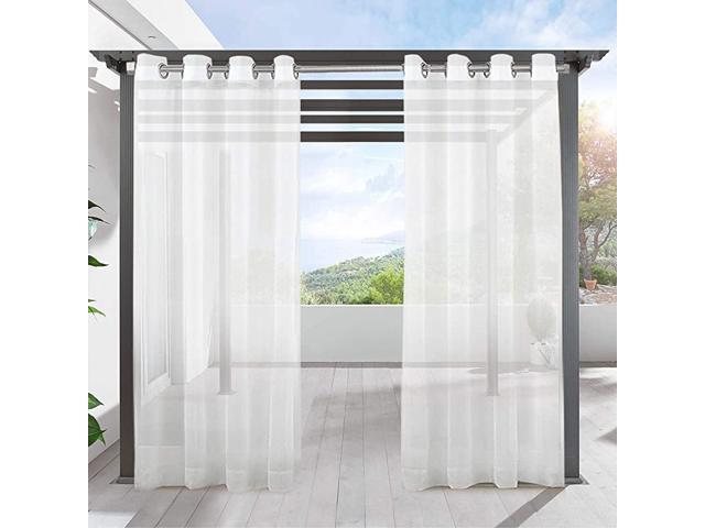 Off White Patio Sheer Curtains Grommet Top Waterproof Light Filtering Voile Sheer Drapes with 2 Tiebacks for BalconyPorchDeck Decor 54quot Wide by