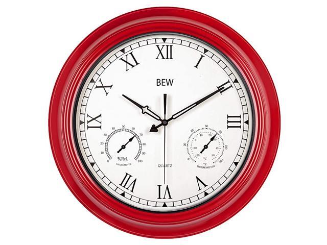 Large Outdoor Clock 18 Inch Waterproof Thermometer Hygrometer Rustic Roman Wall Clocks Silent Metal Iron Battery Operated Wall Clock for Patio Pool