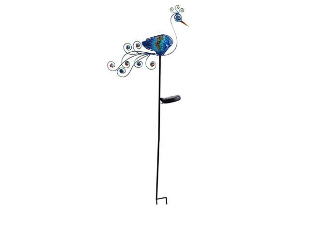 42quot Height Blue Metal Art Solar Peacock Garden Stake