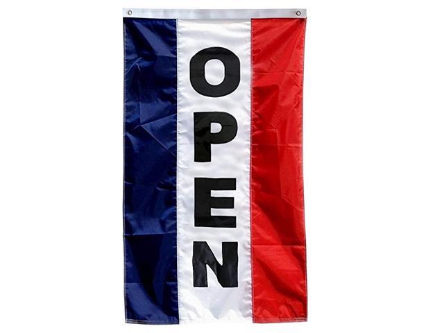 Open Sign Flag for Businesses 3 x 5ft Outdoor Business Flag with Embroidered Letters Grommets Vibrant Sewn Stripes UV Fade Resistant