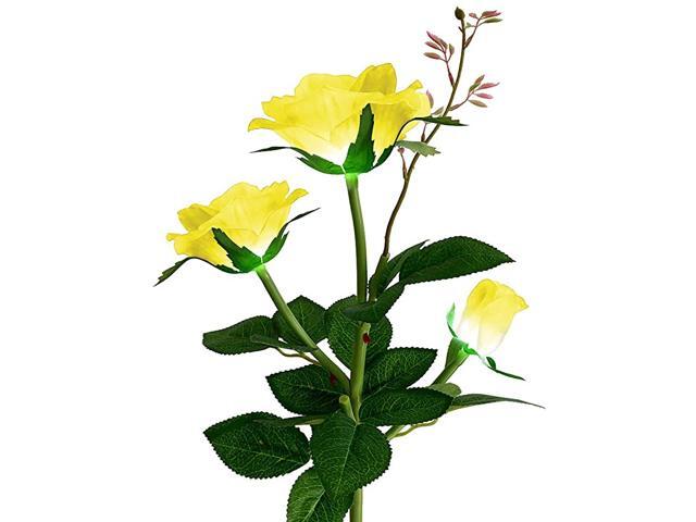 Light Up Rose LED Stake Lights Outdoor Solar Powered Rose Flower Lights for Garden Back Yard Patio Decoration Yellow