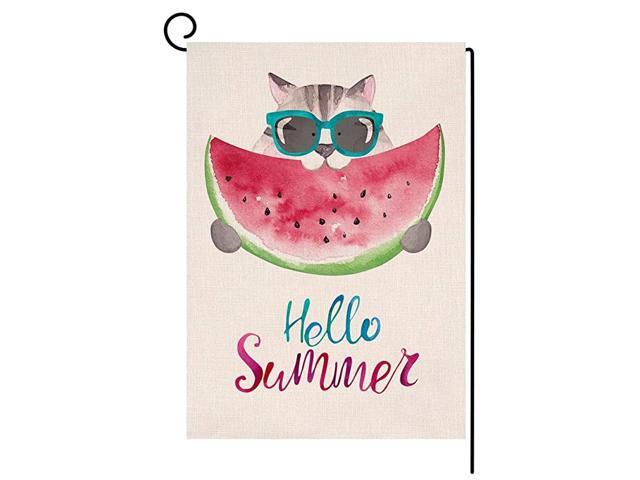 Summer Watermelon Small Garden Flag Vertical Double Sided 125 x 18 Inch Funny Cat Burlap Yard Outdoor Decor