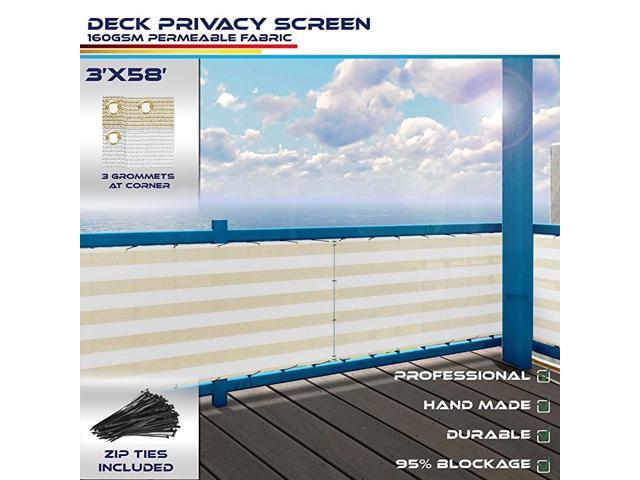 Deck Privacy Screen for BackyardPatioBalconyPoolPorchRailiingGardeningFence Shield Rails Protection Beige and White 3 x 58 Included Zipties Custom