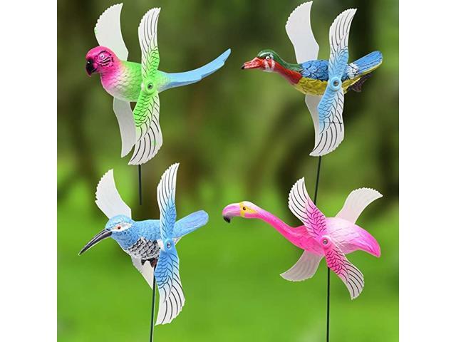 4Pcs Hummingbird Garden Decor Stakes with Windmill Durable Garden Ornaments Outdoor Decorations for Patio Lawn Yard