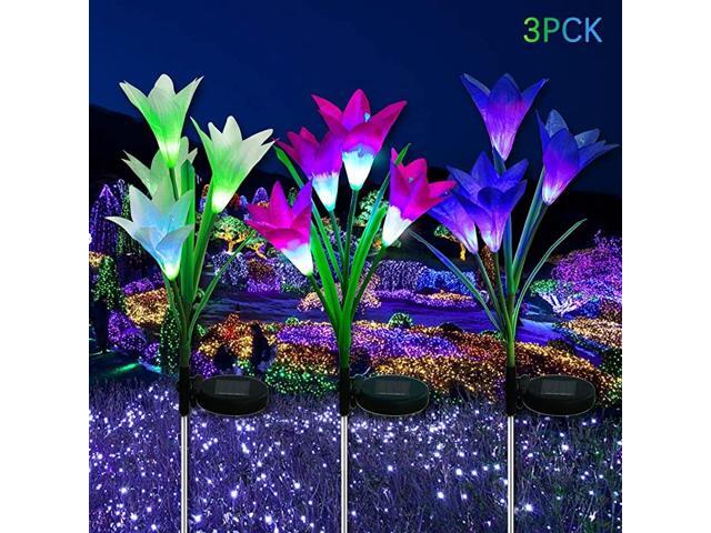 Flower Lights LED Outdoor Garden Flower Lights MultiColor Changing LED Decorative Lights 3 Pack with 12 Lily Flowers Garden Patio Backyard