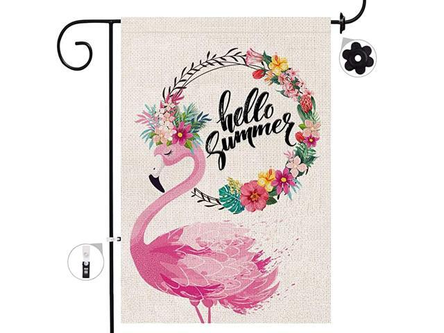 Summer Garden Flag Double Sided Flamingo Seasonal Burlap House Flags 12x18 Prime Hello Summer Beach Tropical Flowers Welcome Yard Signs Farmhouse