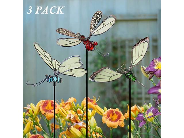 20 Inch Butterfly Garden Stakes Decor Dragonfly Stakes Hummingbird Glow in Dark Metal Yard Art Indoor Outdoor Lawn Pathway Patio Ornaments Set of 3