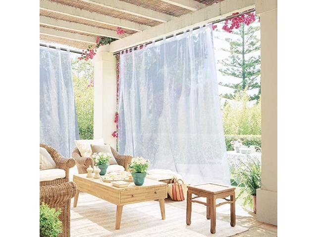 Extra Wide Outdoor Sheer Elegant Tab Top Waterproof Thin Voile Curtain with Rope Tieback for Screen Porch Cabana Single Panel 100 Inch by 84 Inch