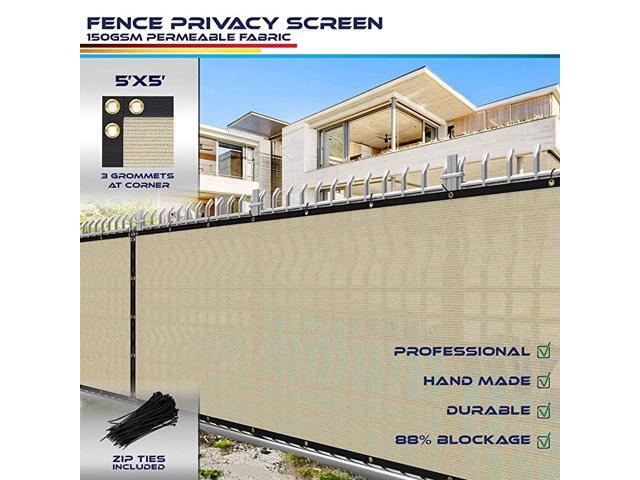 Heavy Duty Privacy Screen Fence in Color Beige with White Stripes 5 x 5 Brass Grommets w3Year Warranty 150 GSM Zip Ties Included Customized Size