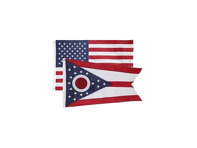 USA Flags 3x5 Feet Combo Pack Embroidered 210D Nylon Flags with Sewn Panels Ohio + USA 3x5